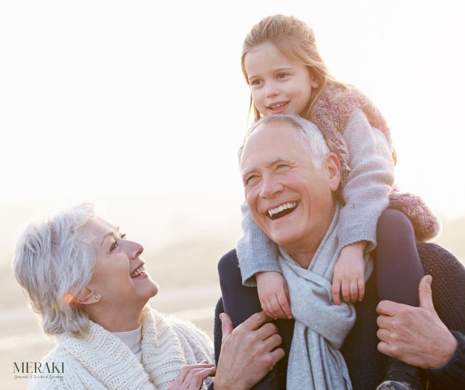 Elderly couple with grandchild. Brain health Meraki Chiropractic & Functional Neurology